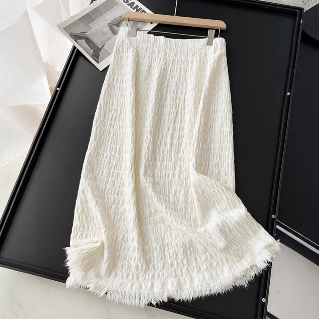 Damen Langer Strickrock mit fransigem Saum und strukturiertem Design Drune