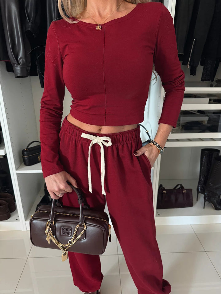 Damen Loungewear-Set mit figurbetontem Oberteil und bequemen Sweatpants Drune