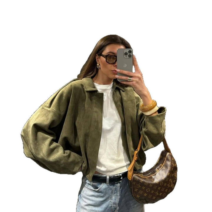 Damen Oversized Kunstlederjacke mit modernem Schnitt und trendigem Gummizug Drune