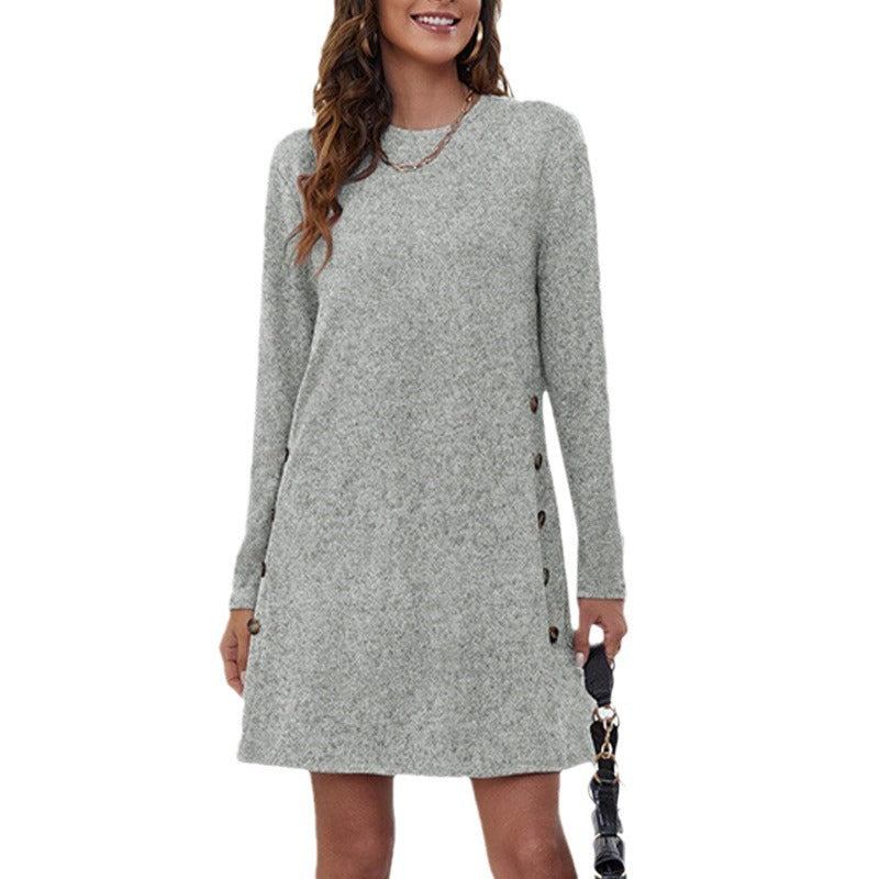 Damen modisches Hemdkleid mit dekorativen Knopfdetails Drune