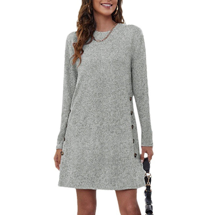 Damen modisches Hemdkleid mit dekorativen Knopfdetails Drune