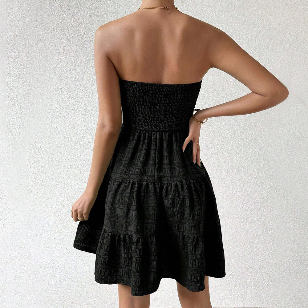 Damen Wickelkleid mit süßem Volant und schulterfreiem Design Drune