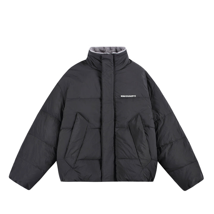 Damen Oversize Steppjacke mit hohem Plüschkragen und Windschutzleiste Drune
