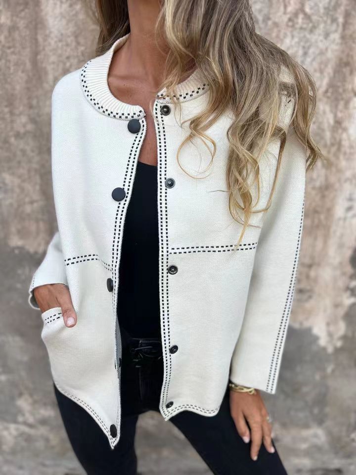 Damen Strickjacke mit Knopfleiste und edler Halslinie Drune