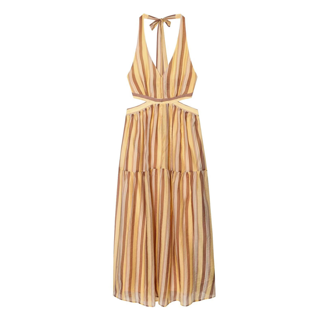 Damen Midikleid mit trendigen Cut-Outs und aufregendem Streifenmuster Drune