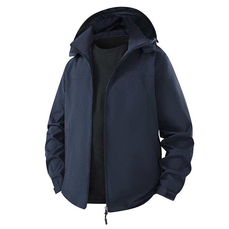 Herren Leichte wasserabweisende Kapuzen‑Shelljacke mit atmungsaktivem Meshfutter und verstellbarem Saum Drune