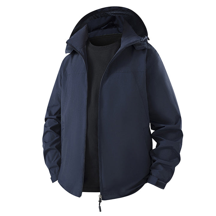 Herren Leichte wasserabweisende Kapuzen‑Shelljacke mit atmungsaktivem Meshfutter und verstellbarem Saum Drune