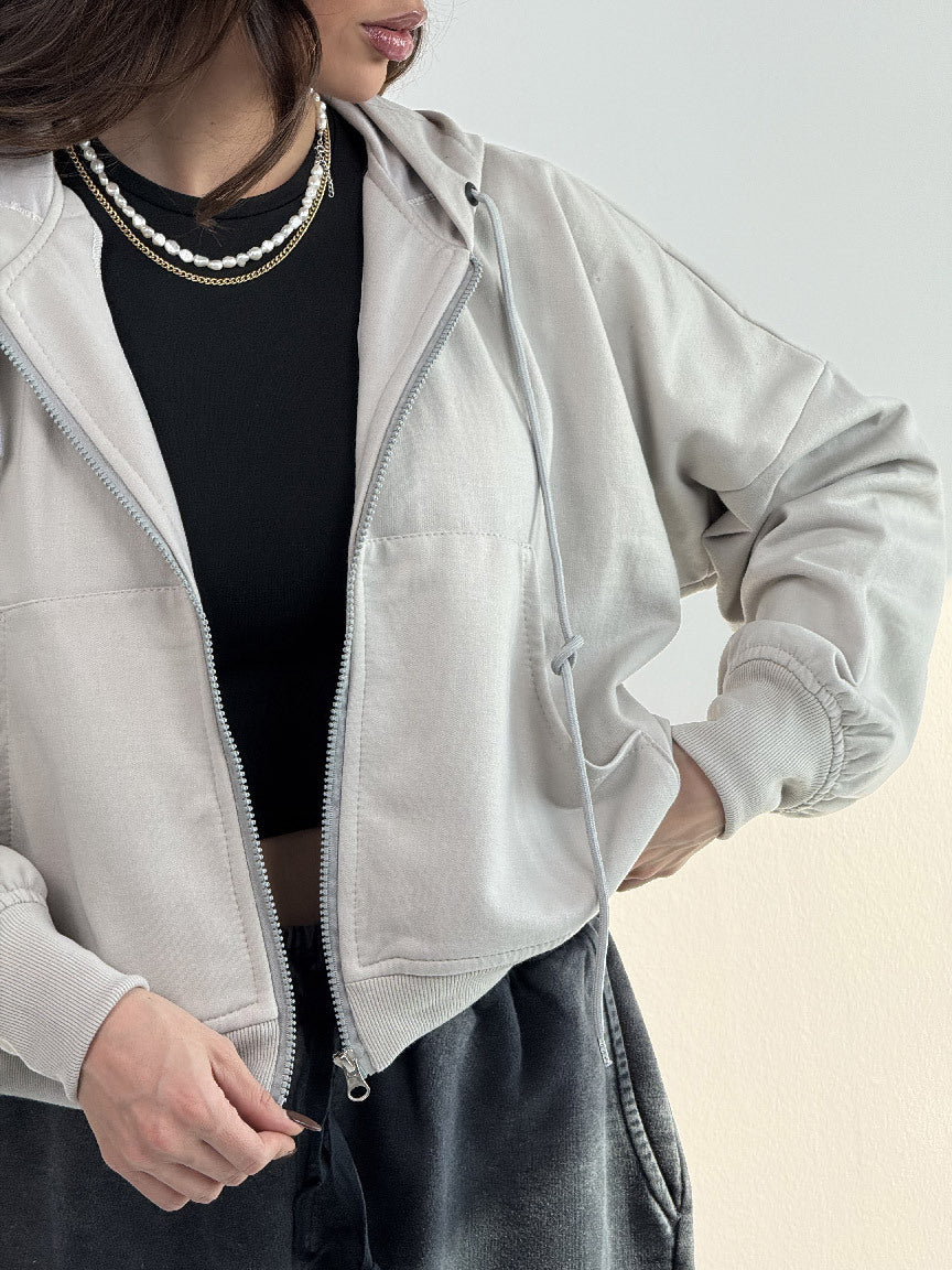 Damen lässiger Zip-Hoodie mit weit geschnittenen Ärmeln und praktischen Taschen Drune