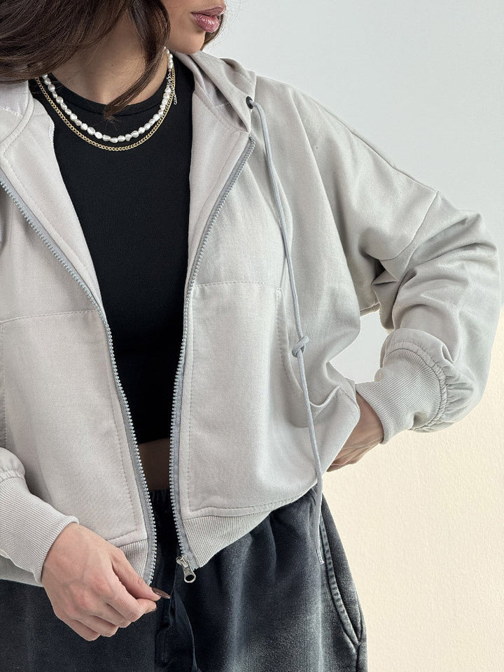 Damen lässiger Zip-Hoodie mit weit geschnittenen Ärmeln und praktischen Taschen Drune