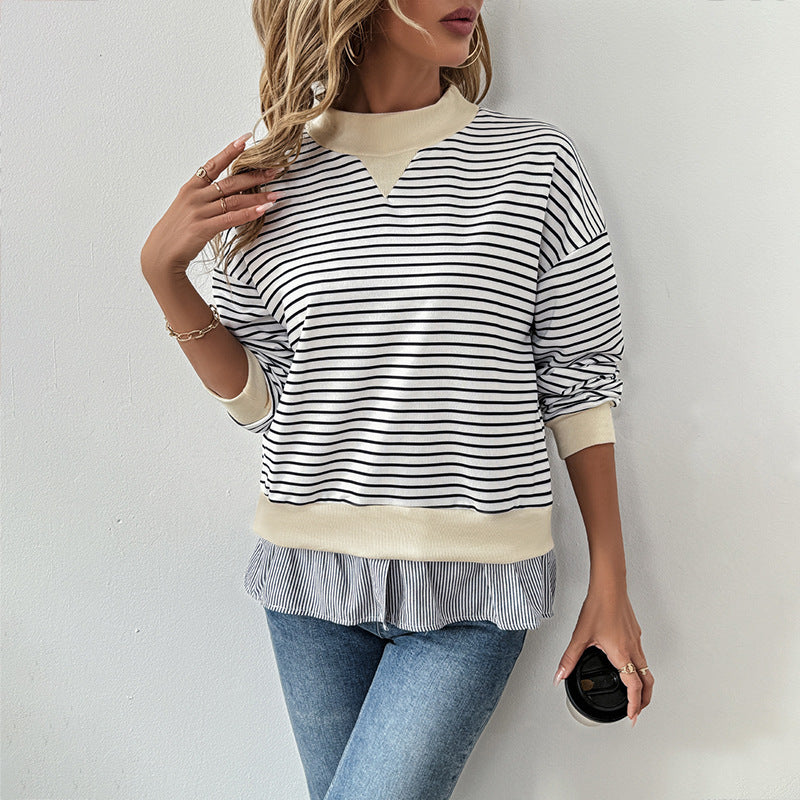Damen Lässiges Ringel-Sweatshirt mit Lagenoptik-Saum Drune