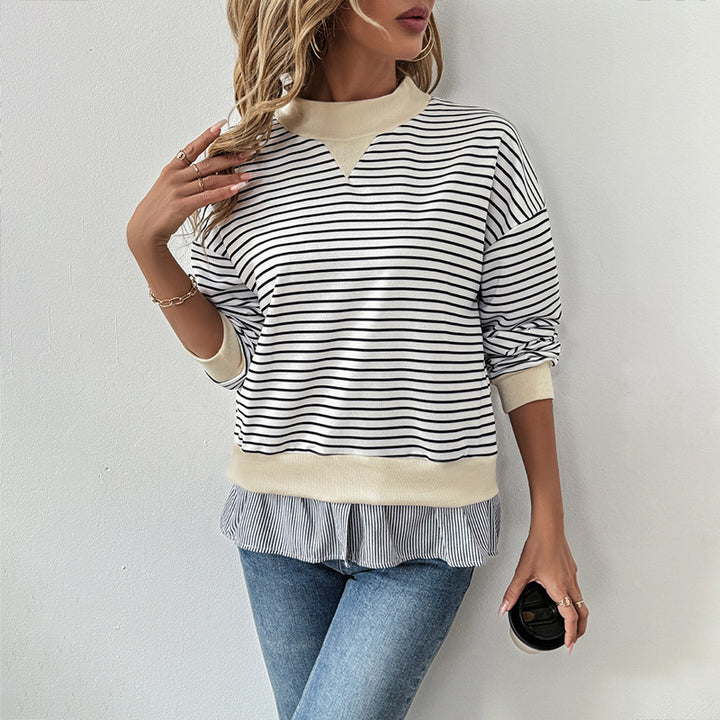 Damen Lässiges Ringel-Sweatshirt mit Lagenoptik-Saum Drune