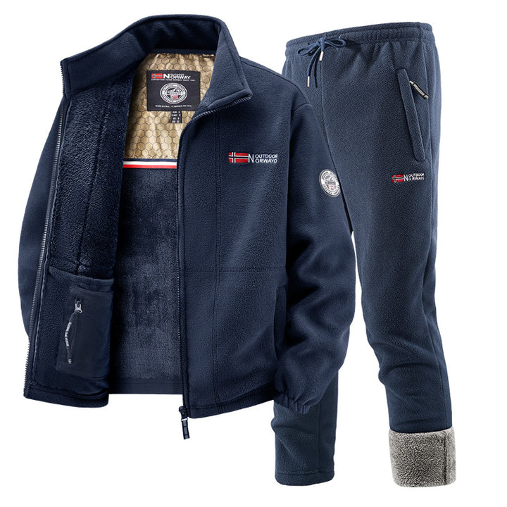 Herren Thermo-Fleece-Set mit Kapuzenjacke, Sherpa-gefüttert und elastischer Jogginghose Drune