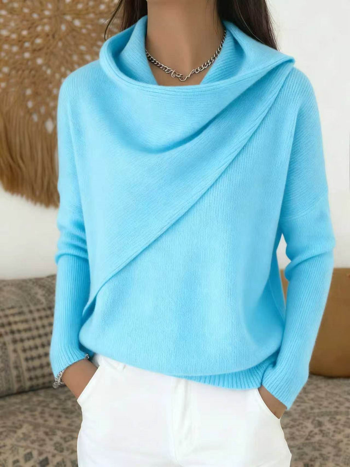 Damen Asymmetrischer Grobstrick-Pullover mit Schalkragen Drune
