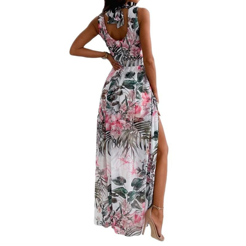 Damen Floral Hochschlitz Maxikleid Drune