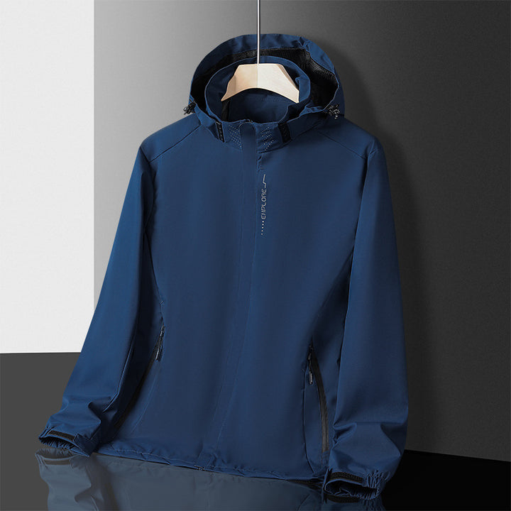 Herren leichter wasserdichter Softshell‑Hoodie mit Kapuze und Tarn‑Hex‑Alloverprint Drune