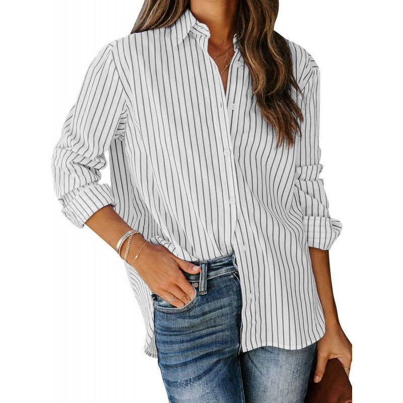 Damen Designermode gestreifte Bluse mit langen Ärmeln Drune