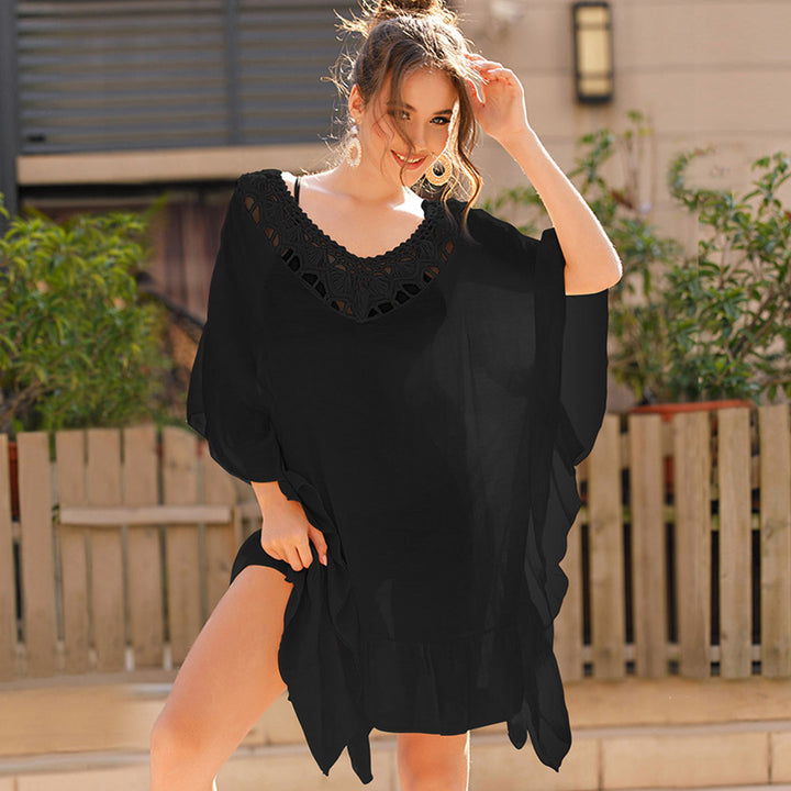 Damen Strandtunika mit elegantem Häkelbesatz und fließendem Schnitt Drune