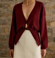 Damen modische Strickjacke mit tiefem V-Ausschnitt und eleganter Knopfleiste Drune
