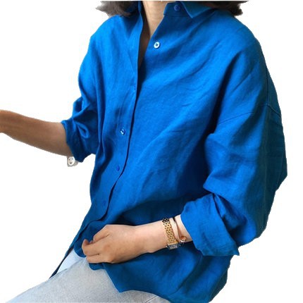 Damen Urbanes Oversize-Leinenhemd mit offenem Kragen und kastiger Silhouette Drune