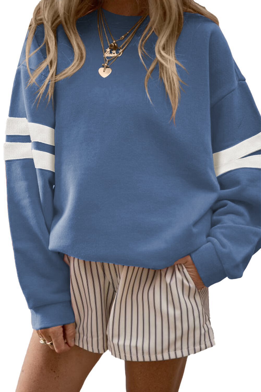 Damen Sportlicher Oversized Pullover mit Streifenakzenten und lässigem Schnitt Drune