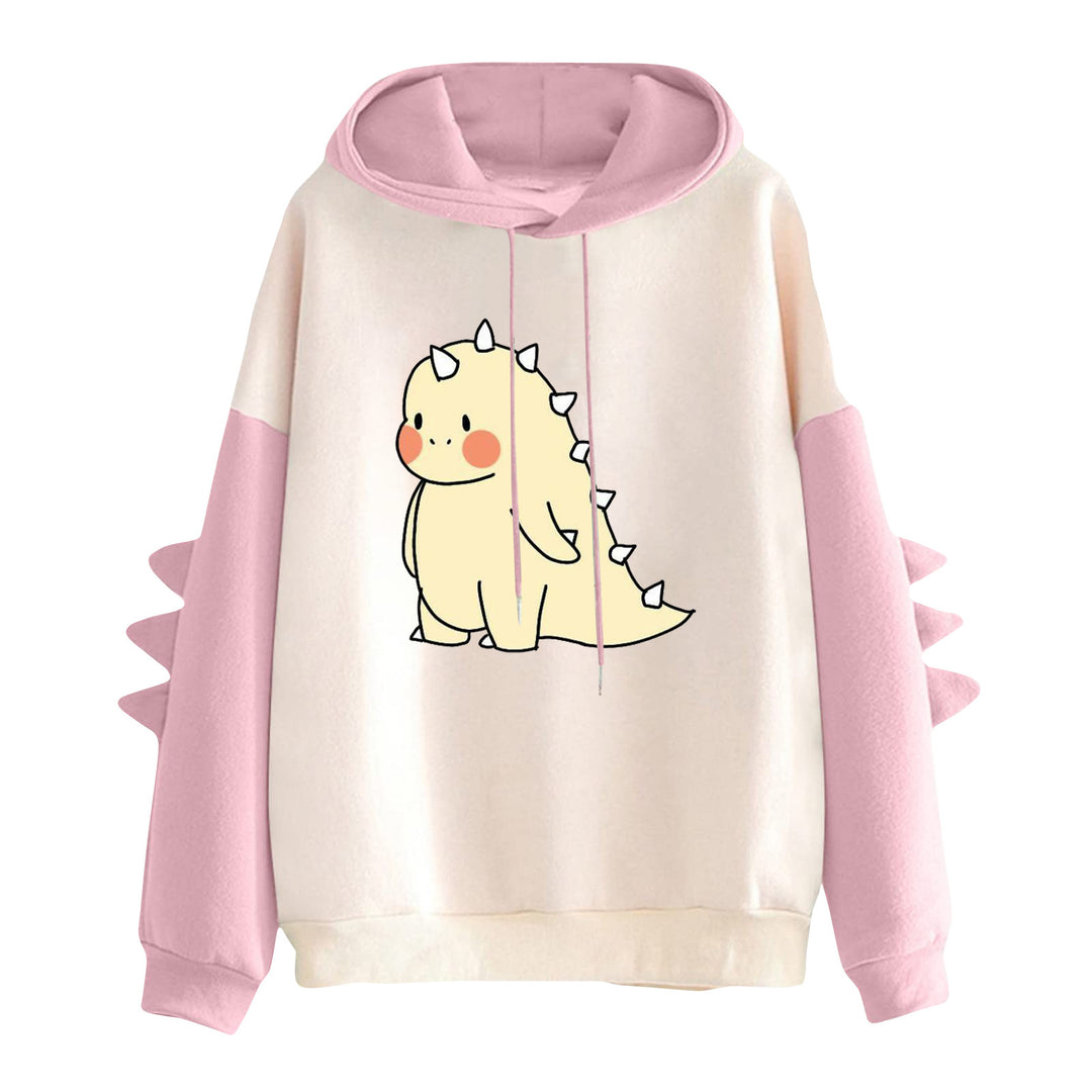 Damen nan Kapuzenpullover mit niedlichem Dinosaurier-Print und dreidimensionalen Ärmeldetails Drune