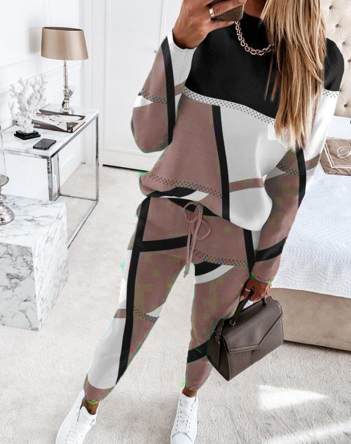 Damen nan gemustertes Freizeit-Set aus Sweatshirt und Jogginghose Drune