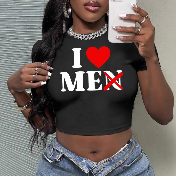 Damen Crop-Top mit künstlerischem Statement-Druck Drune