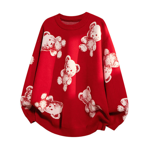 Damen Oversized Kuschelpullover mit Bärenmotiv
