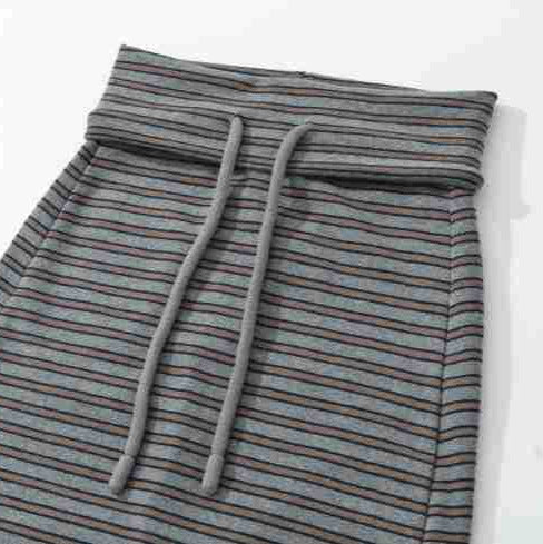 Damen Gestreifter Midirock aus Stretch-Jersey mit hohem Bündchen und Kordelzug Drune