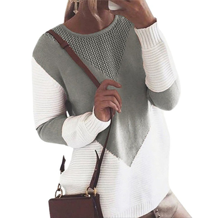 Damen modischer Strickpullover mit kreativem geometrischem Muster Drune