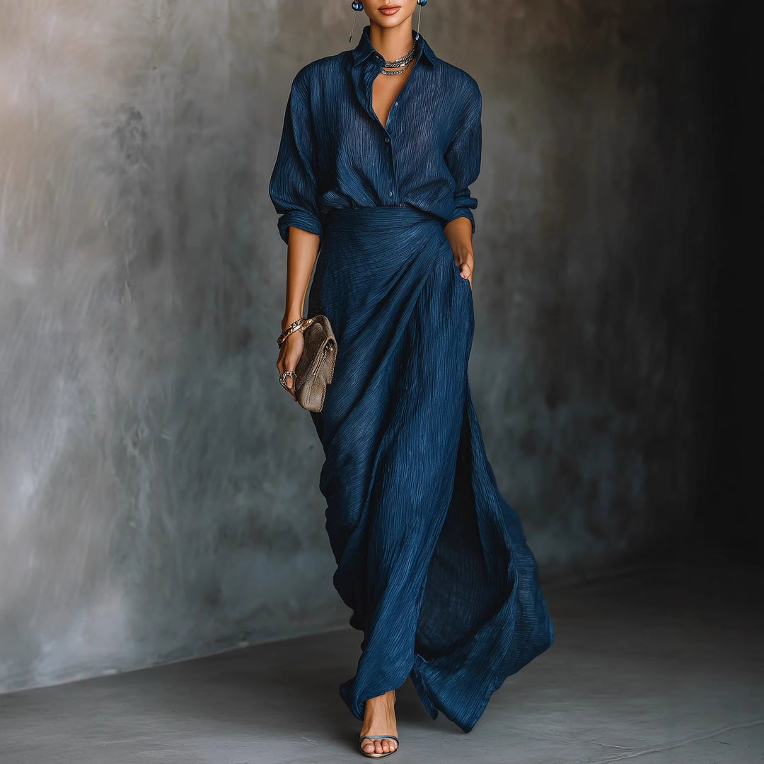 Damen Drapierter Maxi-Rock mit Wickel-Effekt und Crinkle-Textur Drune