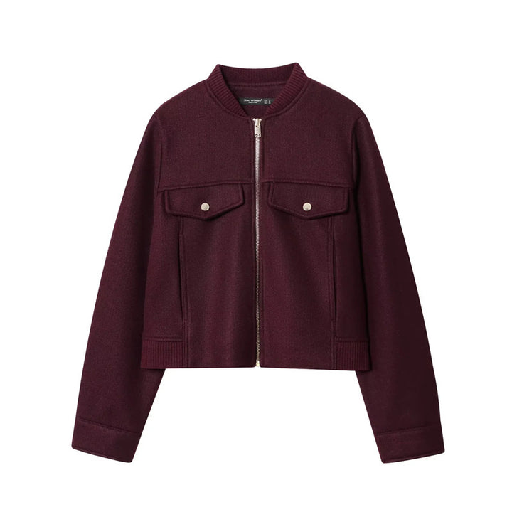 Damen nan kurze Wollmix-Blousonjacke mit durchgehendem Reißverschluss, Brustpattentaschen und geripptem Saum Drune