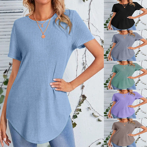 Damen lässiges Strickoberteil mit verlängertem Schnitt und Rundhalsausschnitt Drune