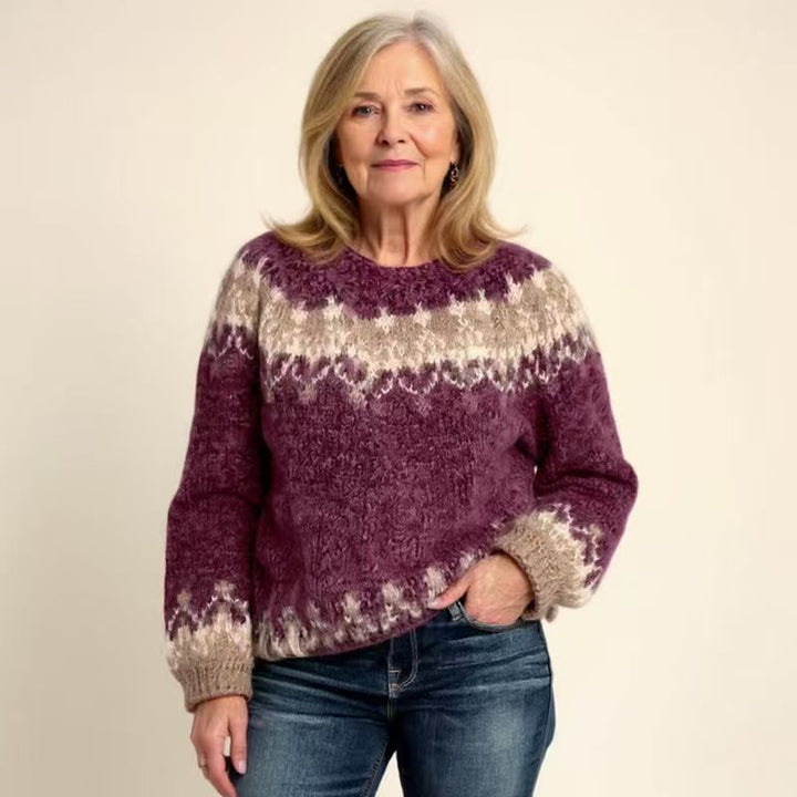 Damen nan kuscheliger Norweger-Strickpullover mit Stehkragen und Oversize-Passform Drune