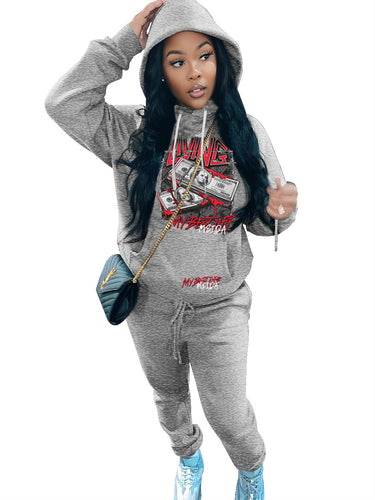Herren sportliches Hoodie- und Jogginghose-Set mit auffälligem Grafikdruck Drune
