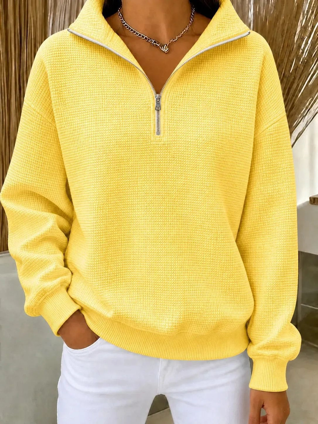Damen Stepp-Fleece-Pullover mit halbem Reißverschluss und Stehkragen Drune