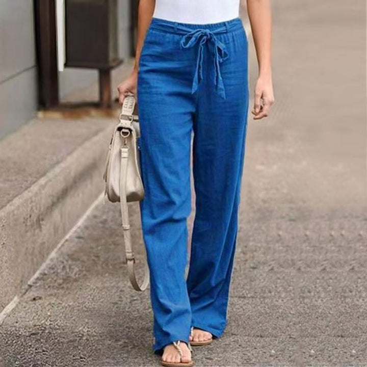Damen Weite Lounge-Hose mit hohem Gummibund und dekorativem Bindeband Drune