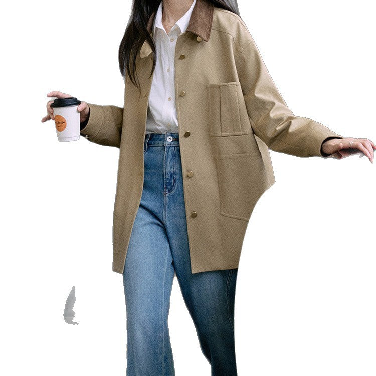 Damen Stylische Oversized-Jacke mit hohem Kragen Drune
