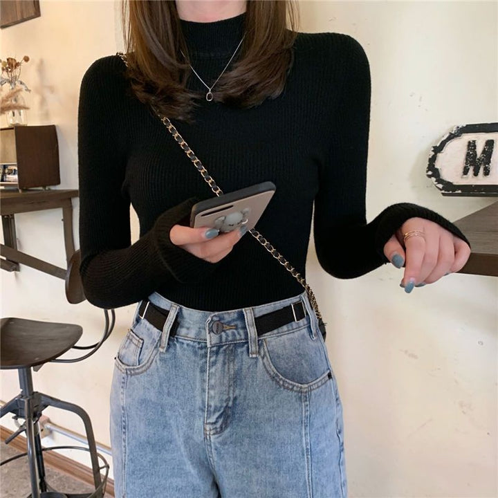 Damen modischer Rollkragenpullover im Rippstrick-Design Drune