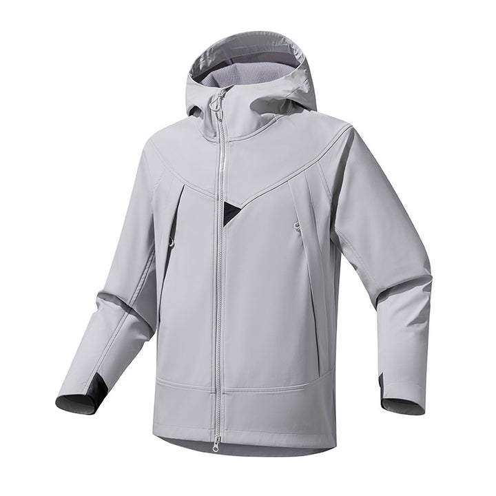 Herren Technische Softshell-Outdoorjacke mit Kapuze winddichtem Stretch und Zwei-Wege-Reißverschluss Drune