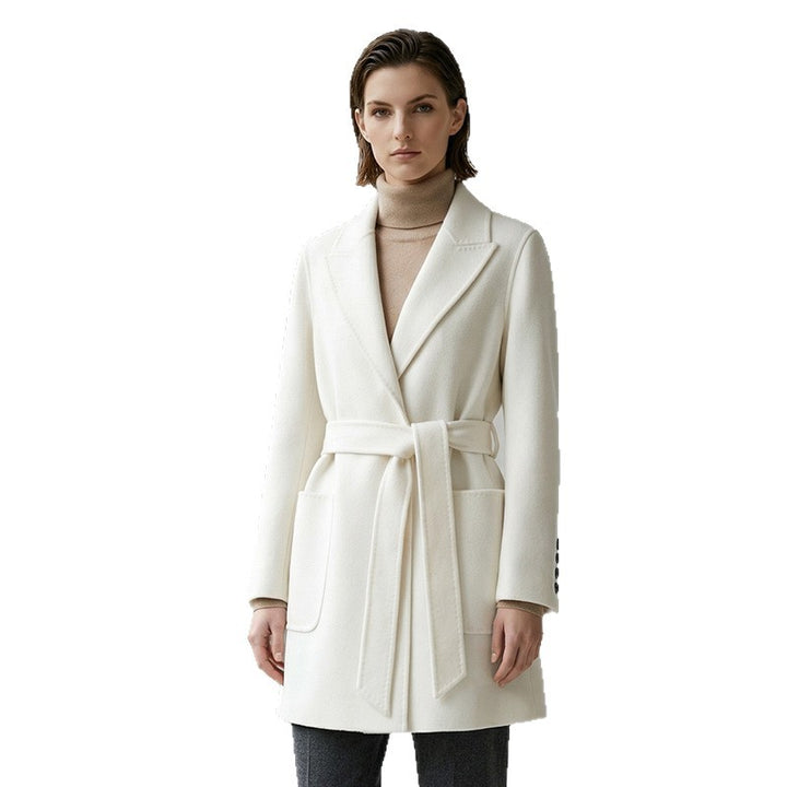 Damen Eleganter Wickelmantel mit Taschen und Gürtel Drune