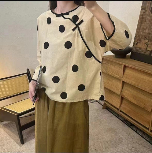 Damen Stylische Polka Dot Tunika Oberteil Drune