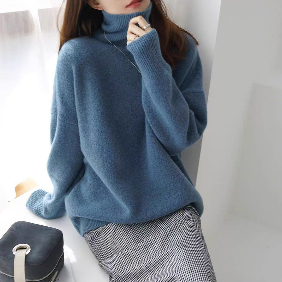 Damen Oversize Feinstrickpullover mit hohem Rollkragen und Seitenschlitzen Drune