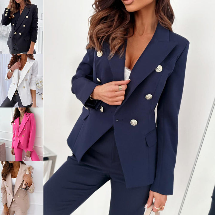 Damen Eleganter Blazer mit doppelter Knopfleiste und goldenen Details Drune