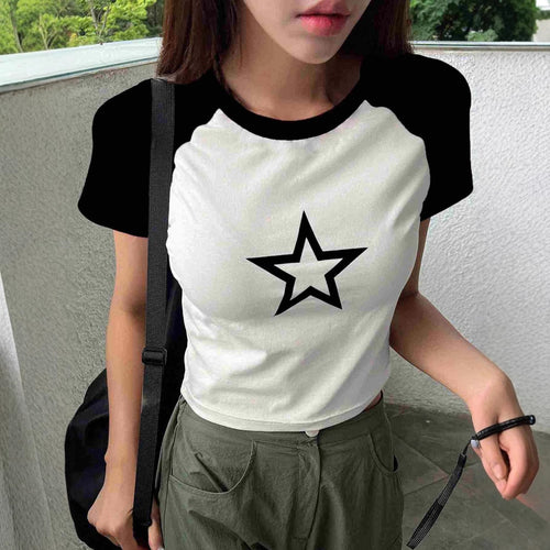 Damen Crop-T-Shirt mit stylischem Sternmotiv und bequemer Passform Drune