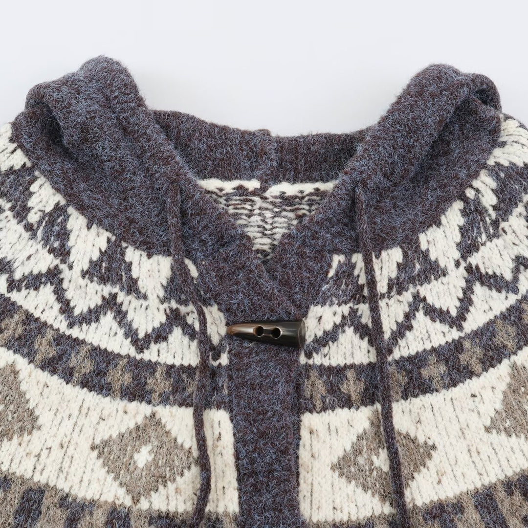 Damen Kapuzen-Strickjacke im Norwegerstil mit Knebelverschlüssen Drune