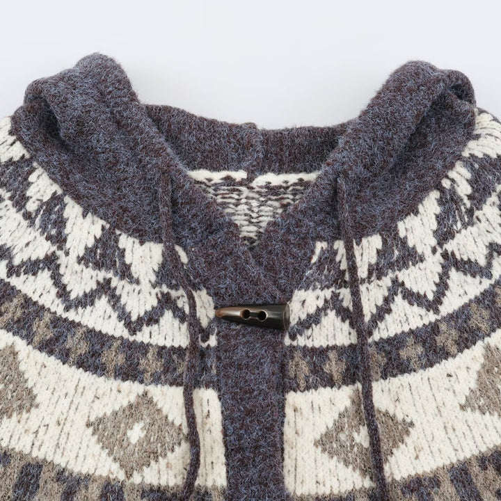 Damen Kapuzen-Strickjacke im Norwegerstil mit Knebelverschlüssen Drune