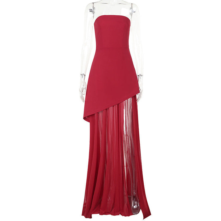 Drune | Stil Temperament Schlank Tube Top Mesh Stich Swing Kleid