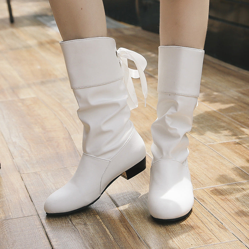 Damen Raffinierte Stiefel mit mittelhohem Schaft, weicher Raffung und dekorativer Schleifenbindung Drune