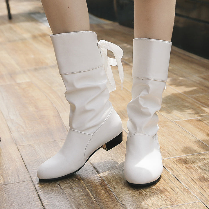 Damen Raffinierte Stiefel mit mittelhohem Schaft, weicher Raffung und dekorativer Schleifenbindung Drune